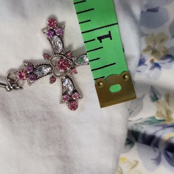 NEW Pink & Clear Rhinestones Cross dangle earrings - Picture 7 of 9